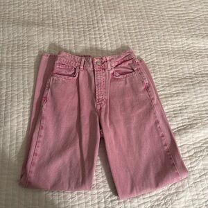 Zara Pink Wide Leg High-Waisted Denim Jeans